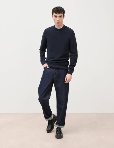 Pull col rond manches longues bleu marine homme