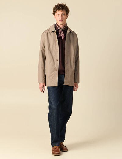 Polo ample manches longues col polo marron fonc&eacute; homme
