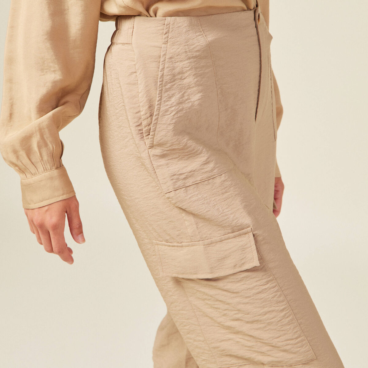 Pantalon cargo fluide beige femme