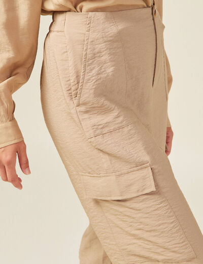 Pantalon cargo fluide beige femme