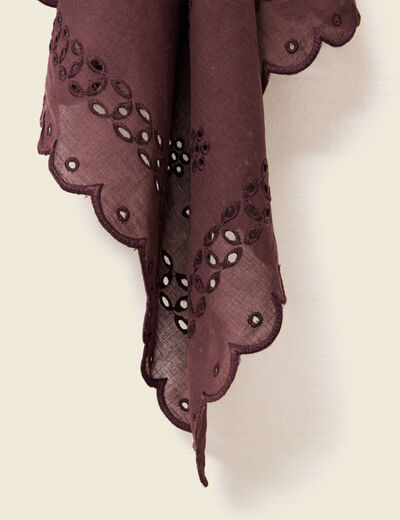 Foulard en coton avec broderie marron fonc&eacute; femme