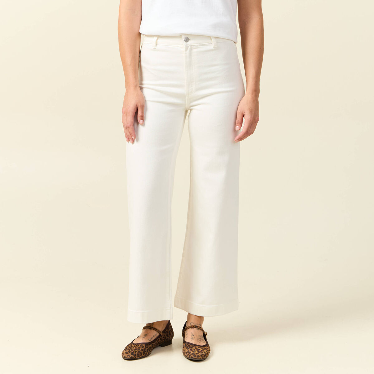 Jeans large taille haute denim blanc femme