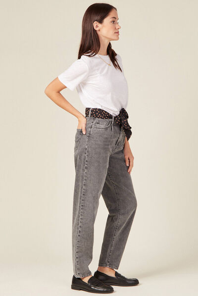 Jeans slouchy ceinturé denim snow gris femme
