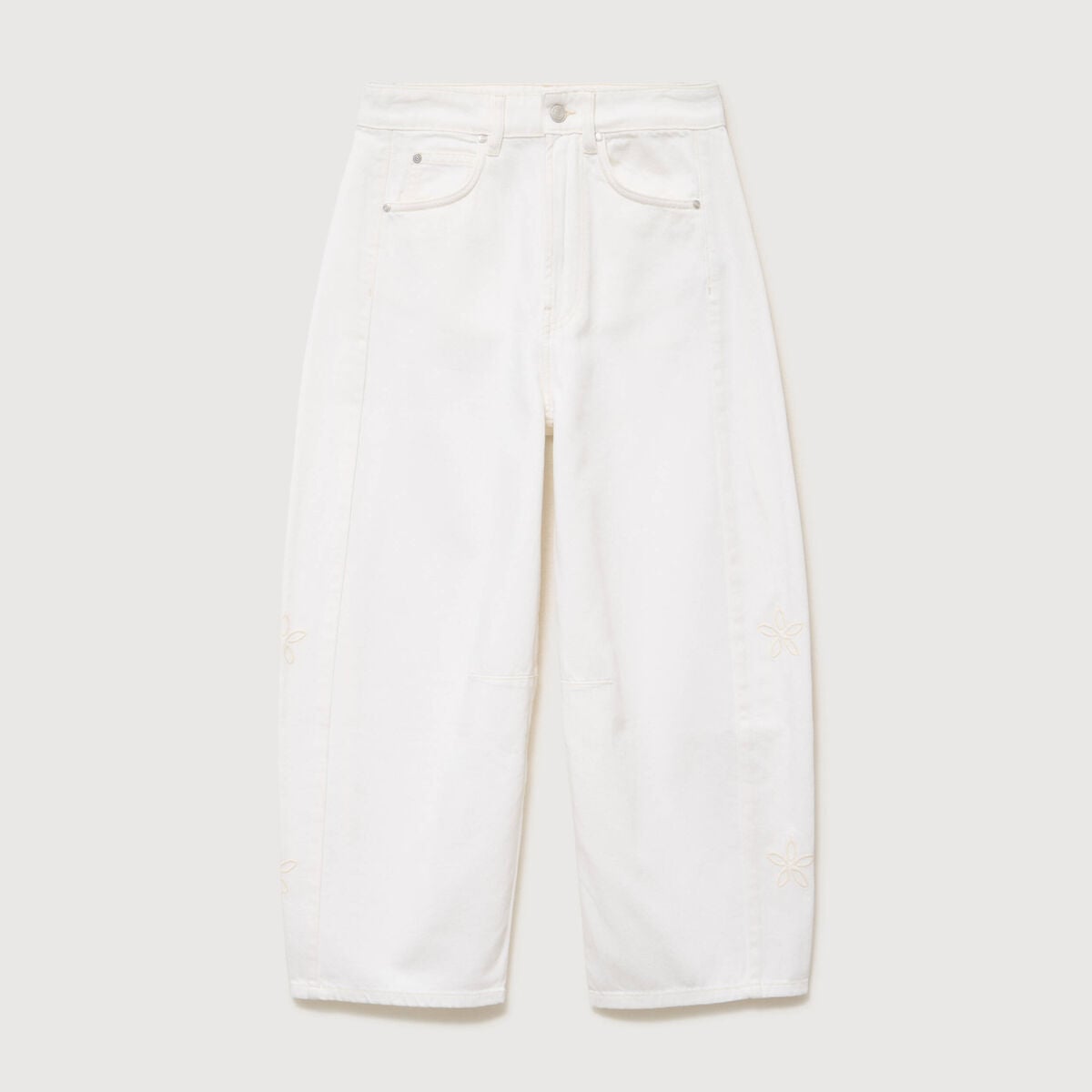 Jeans barrel taille haute 7/8&egrave;me denim blanc femme