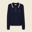 Polo avec torsade et c&oelig;ur brod&eacute; bleu marine femme