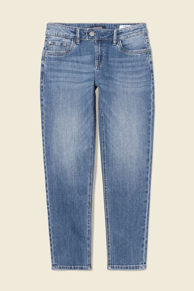 Jeans slim taille basse 7/8ème denim used femme