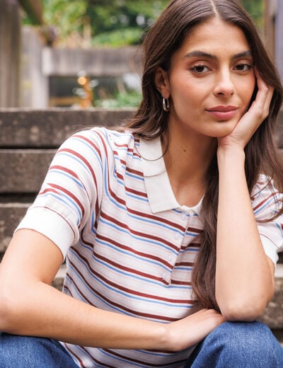 Polo manches courtes ecru femme