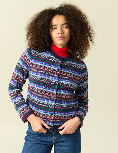 Gilet manches longues sp&eacute;cial no&euml;l bleu marine femme