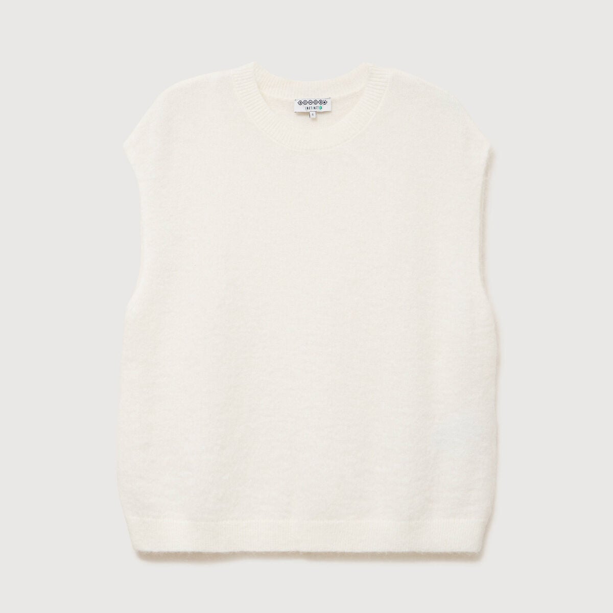 Pull droit court sans manches col rond ecru femme
