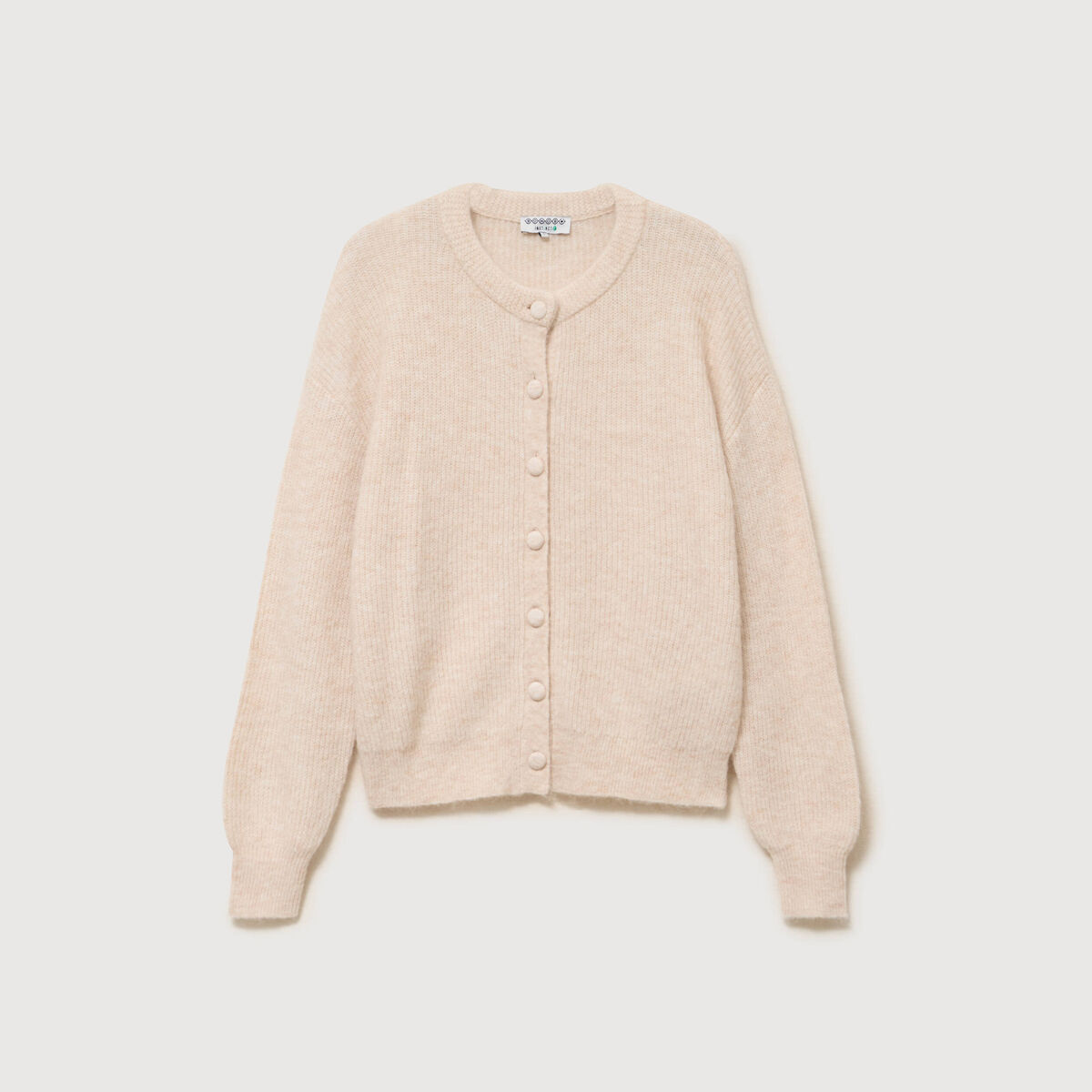 Gilet manches longues col rond beige femme