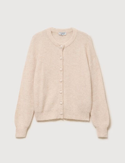 Gilet manches longues col rond beige femme