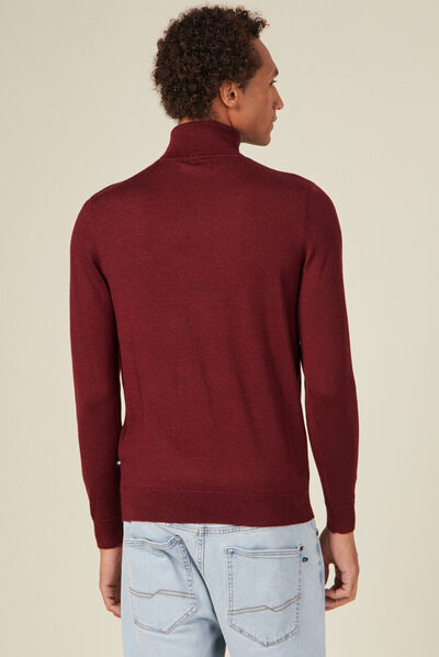Pull 100% laine mérinos bordeaux homme