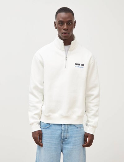 Sweat ample col montant manches longues ecru homme