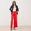 Pantalon large taille haute ceinture rouge femme