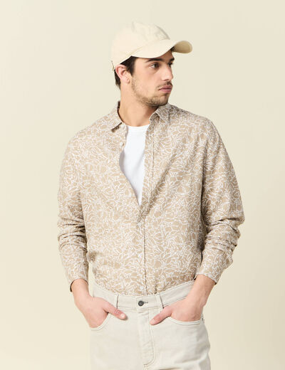 Chemise manches longues beige homme
