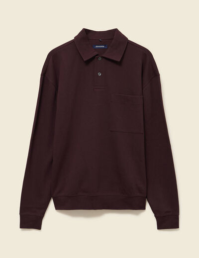 Polo ample manches longues col polo marron fonc&eacute; homme