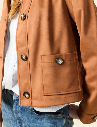 Veste manches longues col classique camel femme