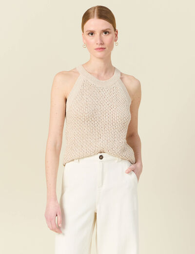 Débardeur tricot ajouré creme femme