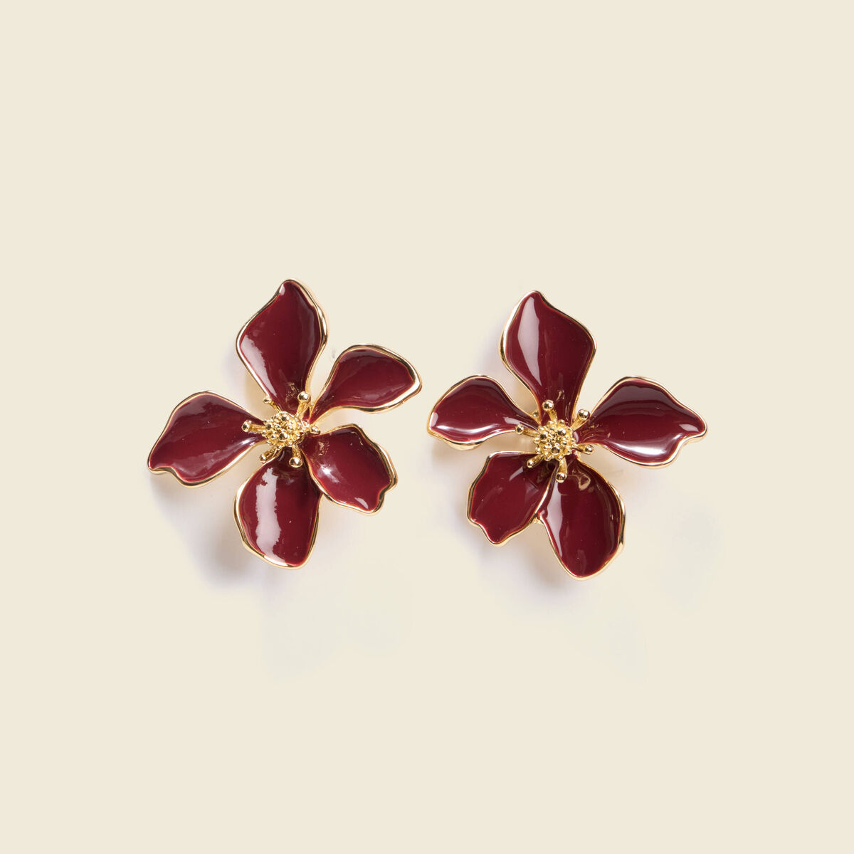 Boucles d'oreilles fleurs orange fonc&eacute; femme