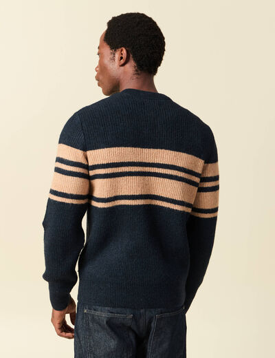 Pull manches longues col rond bleu marine homme