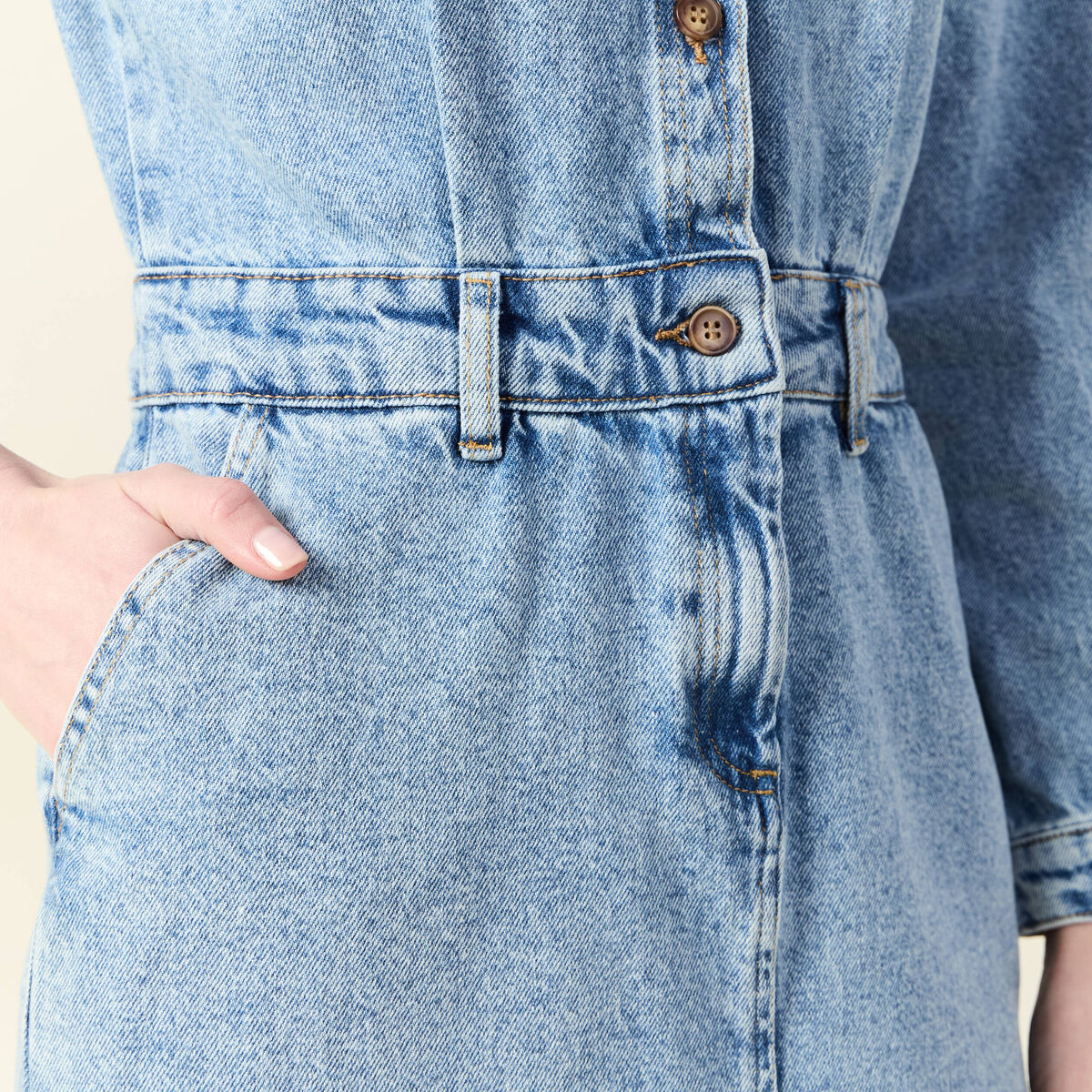 Robe midi droite en jean denim used femme