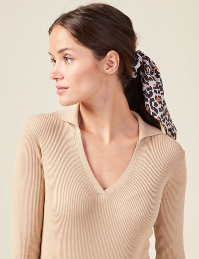 Robe pull longue moulante beige femme