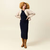 Robe manches longues bleu fonc&eacute; femme