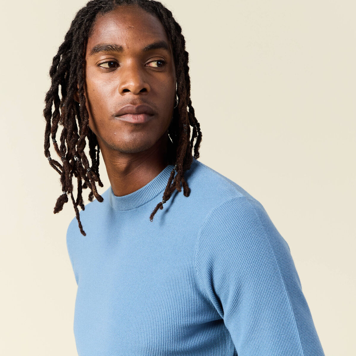 Pull fin col rond manches longues bleu gris homme