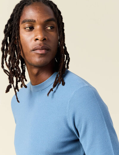 Pull fin col rond manches longues bleu gris homme