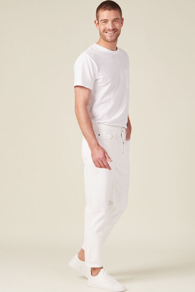Jeans straight tapered denim blanc homme