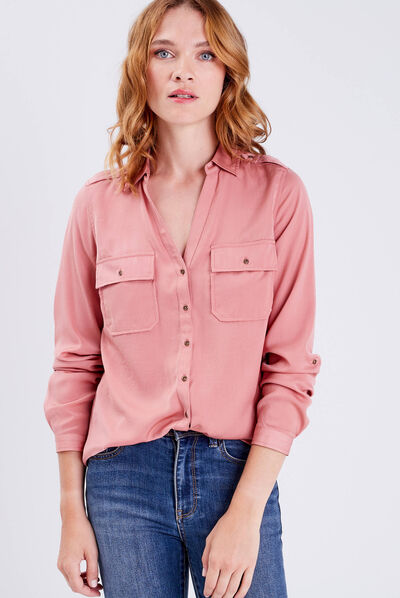 Chemise manches longues rose femme