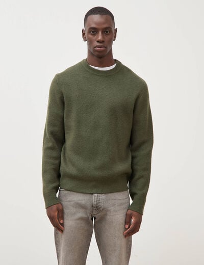 Pull droit col rond manches longues vert kaki homme