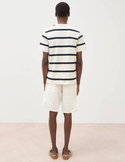T-shirt col rond manches au coude ecru homme