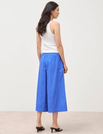 Pantalon large taille haute 3/4 en coton bleu electrique femme
