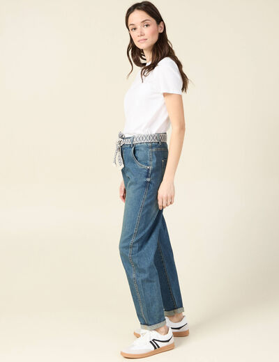 Jeans boyfriend ceinturé denim dirty femme