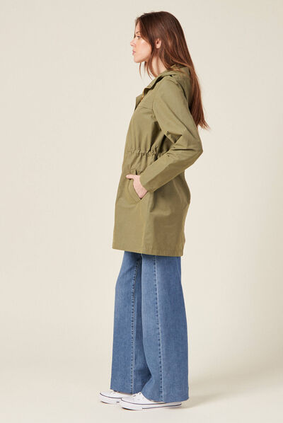 Parka à capuche déperlante vert kaki femme