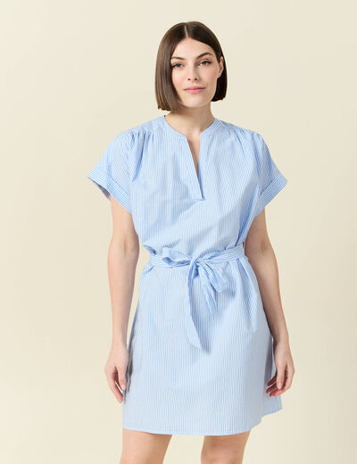 Robe droite ceinturée bleu femme