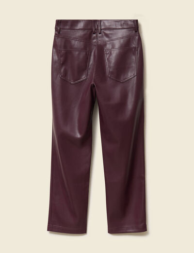 Pantalon taille haute similicuir prune femme