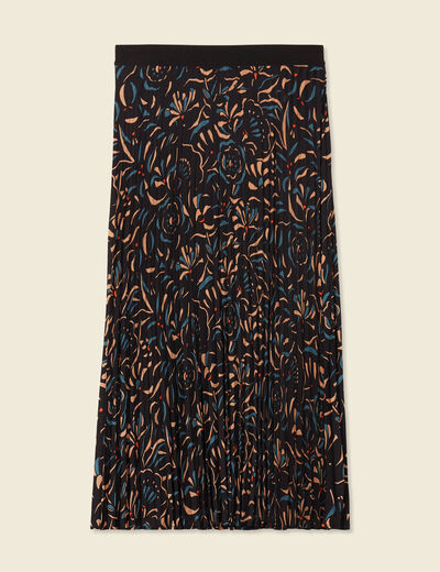 Jupe midi évasée plissée noir femme