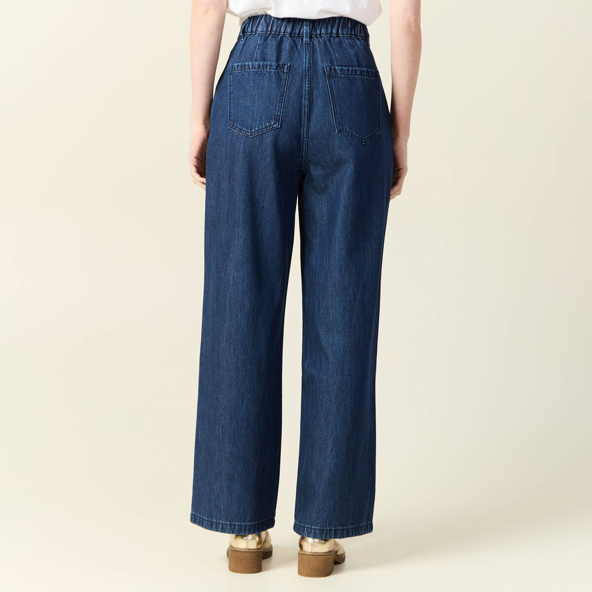 Jeans large &agrave; pinces denim brut femme