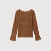 T-shirt manches longues en dentelle marron femme