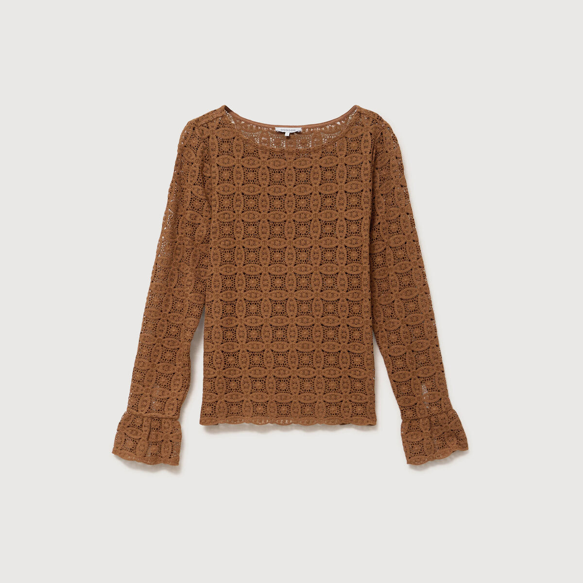 T-shirt manches longues en dentelle marron femme