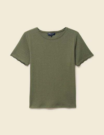 T-shirt manches courtes c&ocirc;tel&eacute; vert kaki femme
