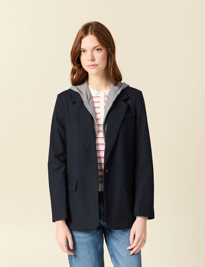Blazer manches longues col tailleur bleu marine femme