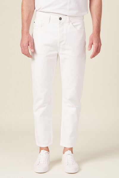 Jeans straight tapered denim blanc homme