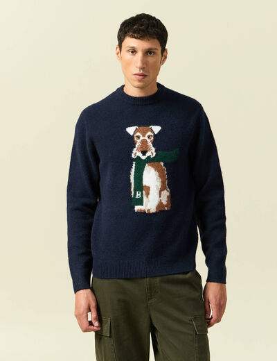 Pull col rond manches longues bleu marine homme