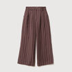 Pantalon large taille haute ray&eacute; marron chocolat femme