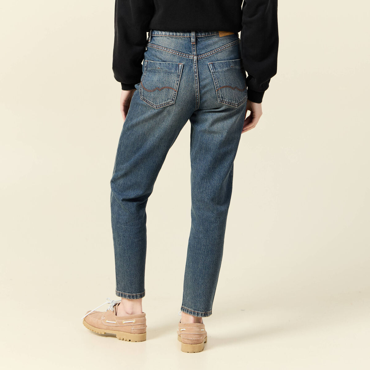 Jeans mom 7/8&egrave;me bleu gris femme