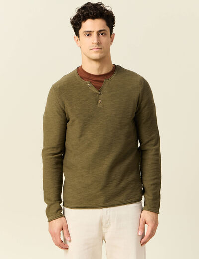 Pull manches longues vert kaki homme