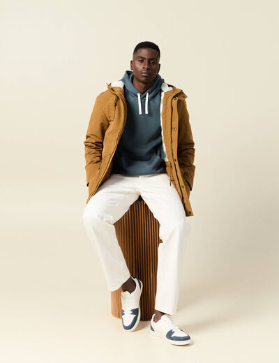 Parka droite à capuche doublée marron homme